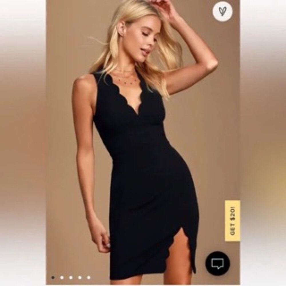 Lulu’s Feeling Coy Black Scalloped V-Neck Bodycon Dress